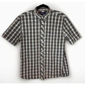 Fred Perry Shirt Men's Large Short Sleeved Green Purple Preppy 100% Cotton